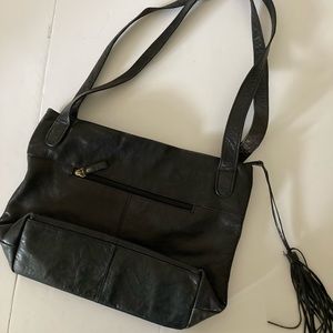 Vintage Black Leather (Fringe Tassel Zipper) Purse